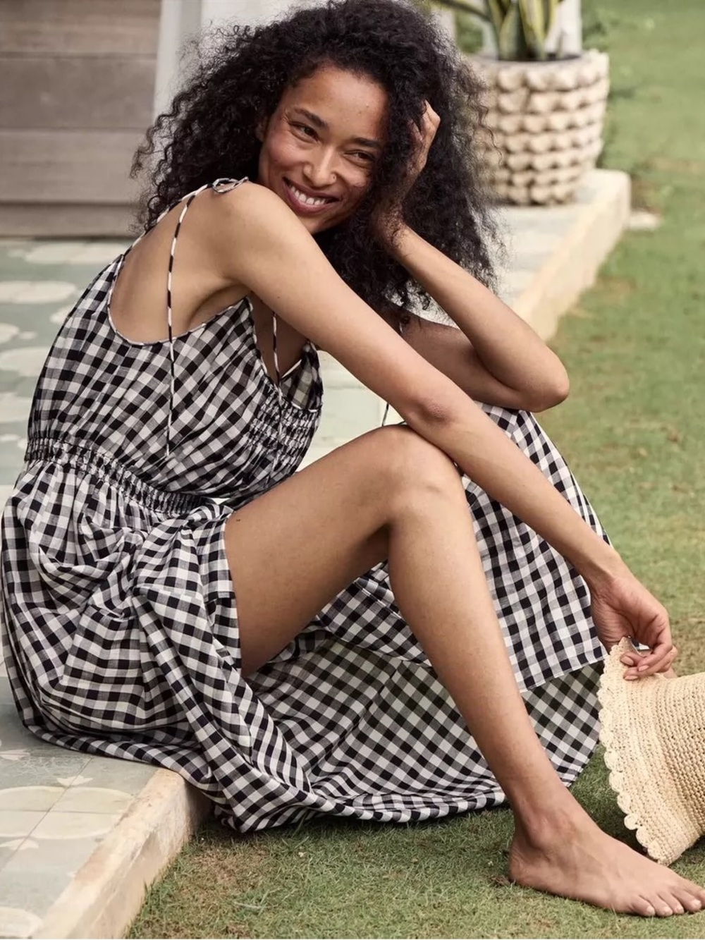 Doen Leslie Tie-Shoulder Dress in Black Ginham